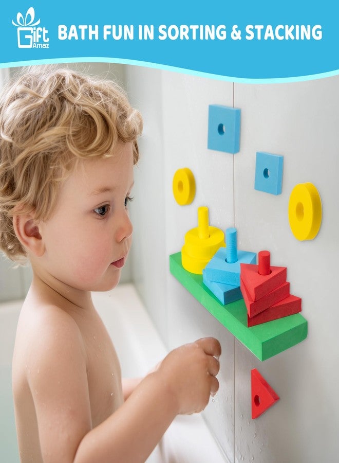 GiftAmaz 3-in-1 Bath Toys for Toddlers 1-3, Mold Free Foam Sorting & Stacking Sensory Toys - Suction Cup, Shape Color Size Learning Water Toy, Montessori Baby Bathtub Wall Toy for Kids Ages 1-3 2-4 - Image 2